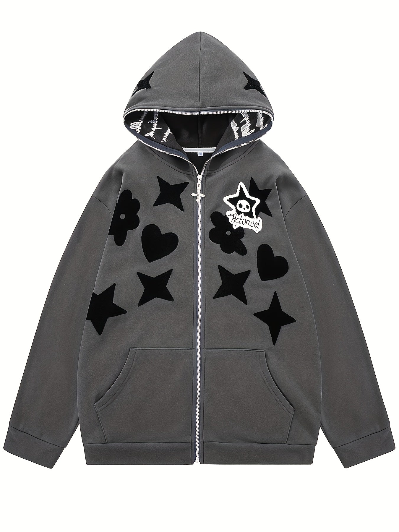 Men'S Casual Hooded Jacket with Full-Zip Closure & Star Print - & Geometric Design, Regular Fit, Lightweight Fabric, Casual Outerwear for Everyday & Formal, Jacket Hoodie, Streetwear Fashion, Urban Style, Streetwear Lovers