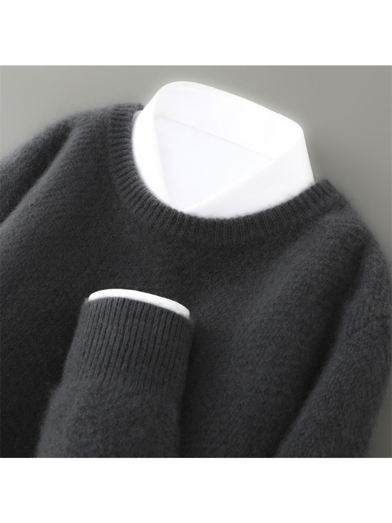 Men's 100% Wool Sweater Thickened Winter Warm 7-Gauge Jacquard Knit Relaxed Loose Fit Round Neck Long Sleeve Thermal Wool Pullover for Casual & Business Wear - Hand Washable Autumn Winter Top Christmas Gift