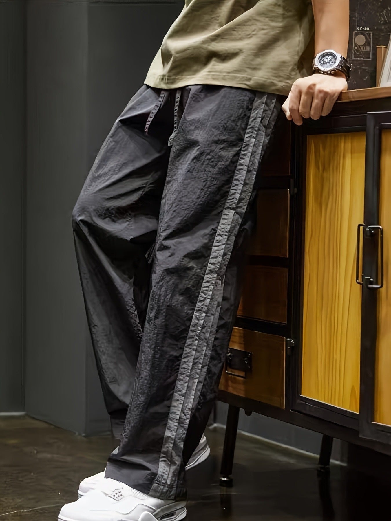 Men'S Straight-Leg Corduroy Casual Pants - Anti-Wrinkle, Tight-Fit, 9-Inch Length, Solid Color, Drawstring Waist, All-Season Comfort for Casual Attire & Sports, Comfortable Clothing | Straight Leg Pants | Corduroy Fabric, Pants for Men