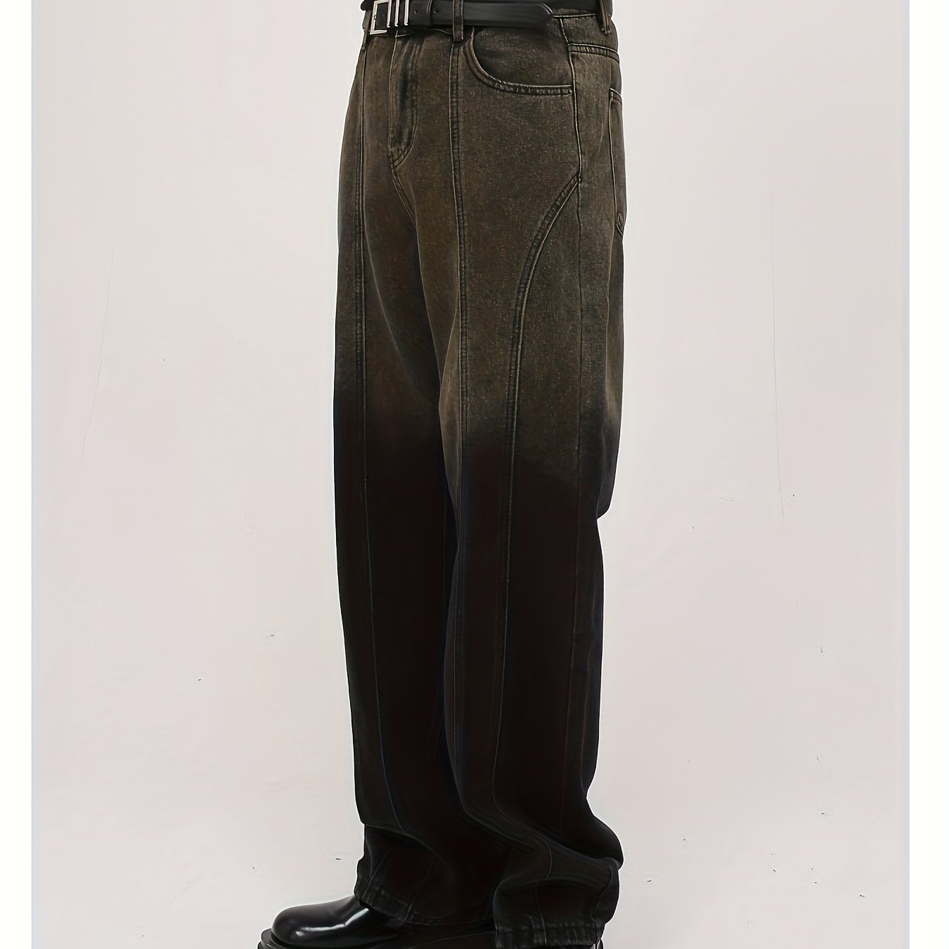 Jeans Men'S Retro Distressed Brown Straight Leg Mop Loose Casual Wide-leg Pants